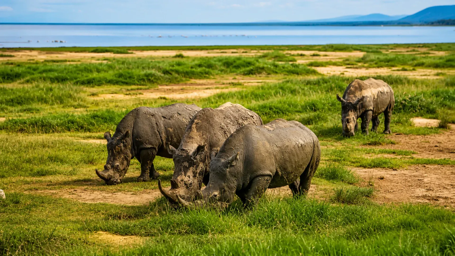 Lake Nakuru — zebra pair among the drowned acacias